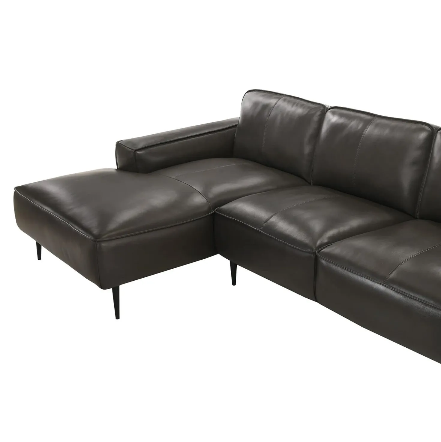Sectionnel en cuir véritable avec chaise longue à gauche