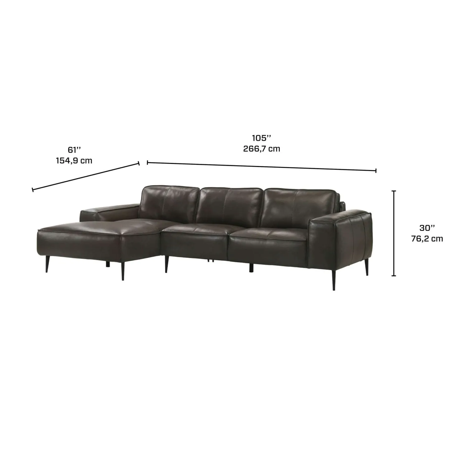 Sectionnel en cuir véritable avec chaise longue à gauche