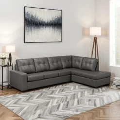 Sectionnel en cuir véritable - Chaise longue à droite