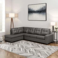 Sectionnel en cuir véritable - Chaise longue à gauche