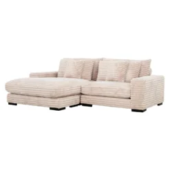 Sectionnel en velours côtelé avec chaise longue réversible - taupe pâle