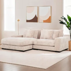 Sectionnel en velours côtelé avec chaise longue réversible - taupe pâle