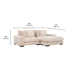 Sectionnel en velours côtelé avec chaise longue réversible - taupe pâle