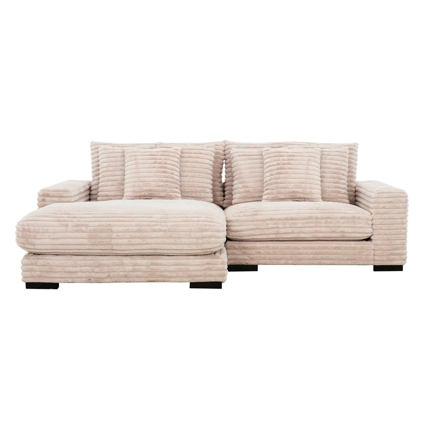 Sectionnel en velours côtelé avec chaise longue réversible - taupe pâle