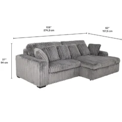 Sectionnel en velours côtelé avec siège coulissant électrique et chaise longue
