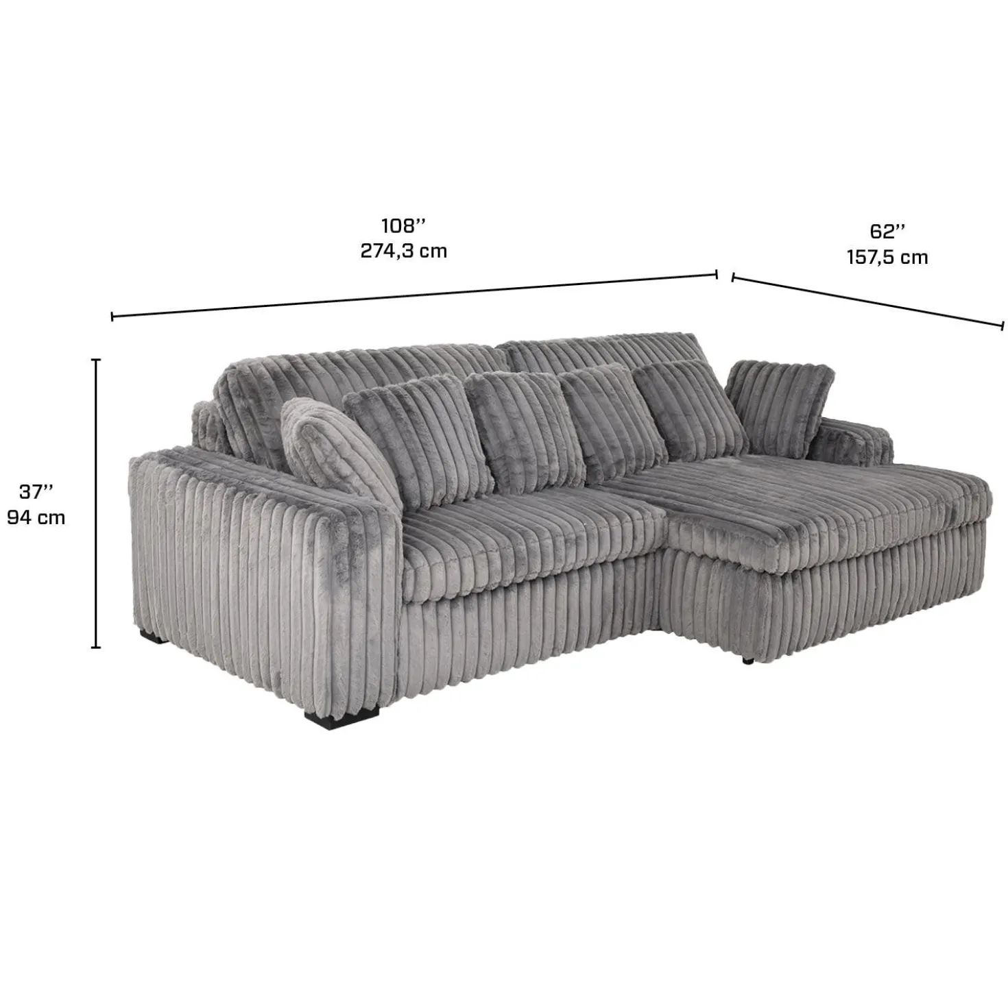 Sectionnel en velours côtelé avec siège coulissant électrique et chaise longue