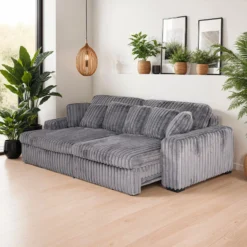 Sectionnel en velours côtelé avec siège coulissant électrique et chaise longue