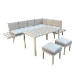 Sectionnel extérieur en acier avec table à manger et 2 tabourets