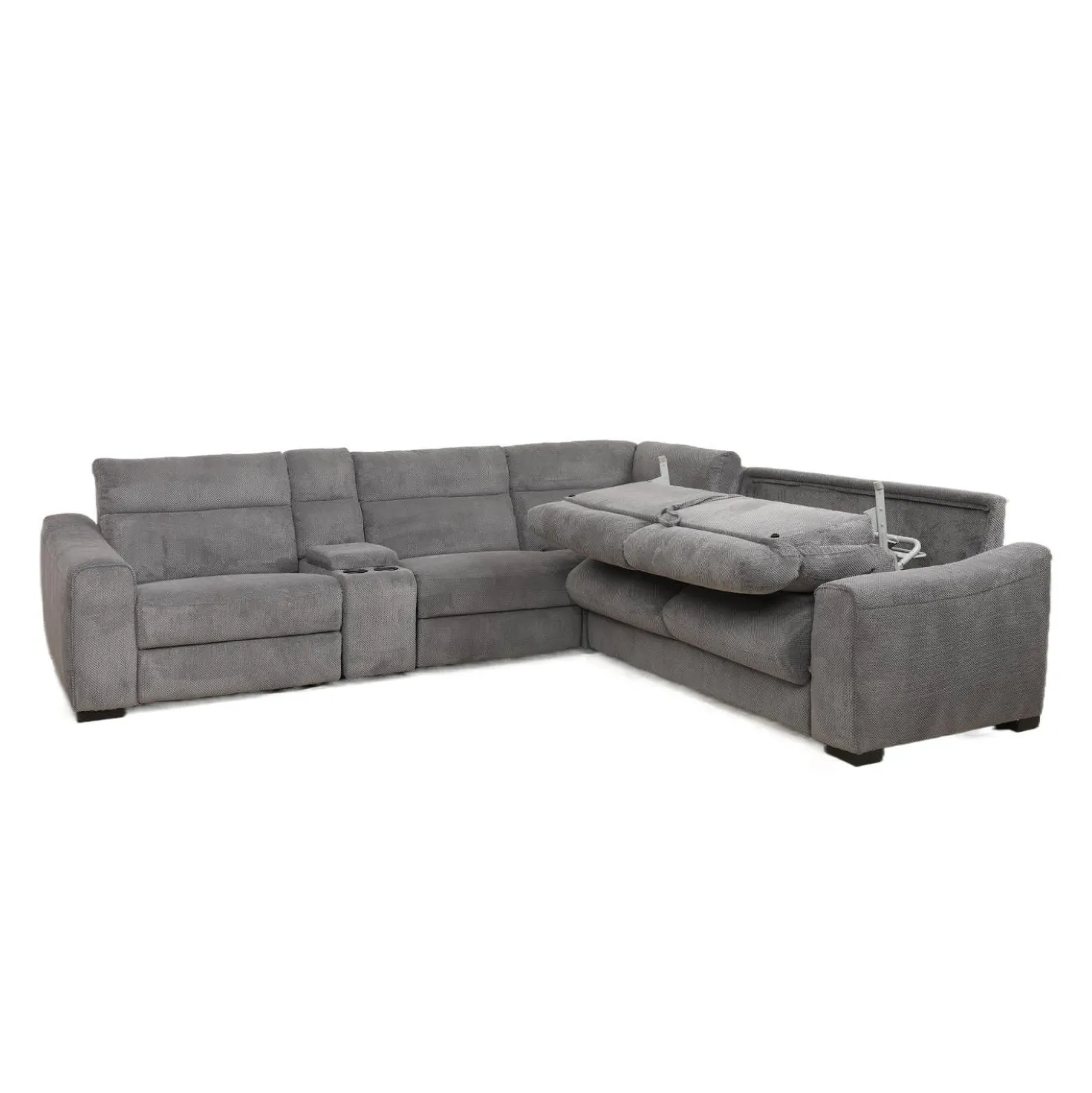 Sectionnel-lit inclinable électrique gris avec console - 6 mcx