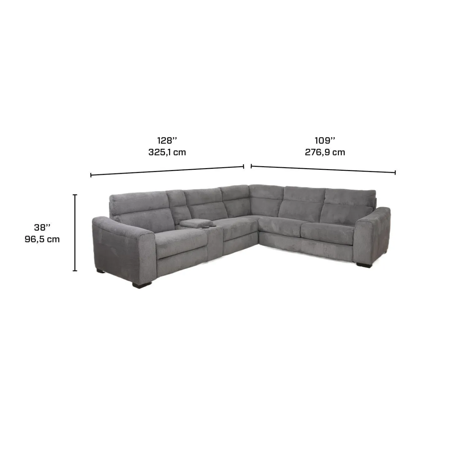 Sectionnel-lit inclinable électrique gris avec console - 6 mcx