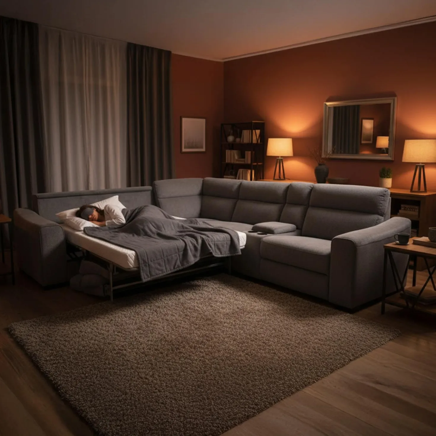 Sectionnel-lit inclinable électrique gris avec console - 6 mcx