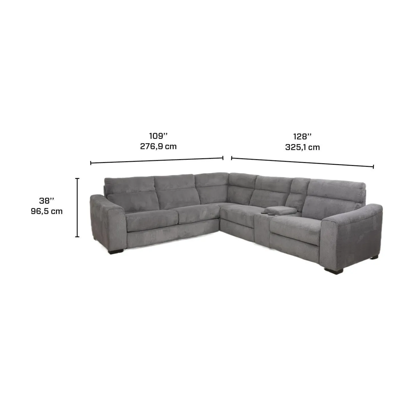 Sectionnel-lit inclinable électrique gris avec console - 6 mcx