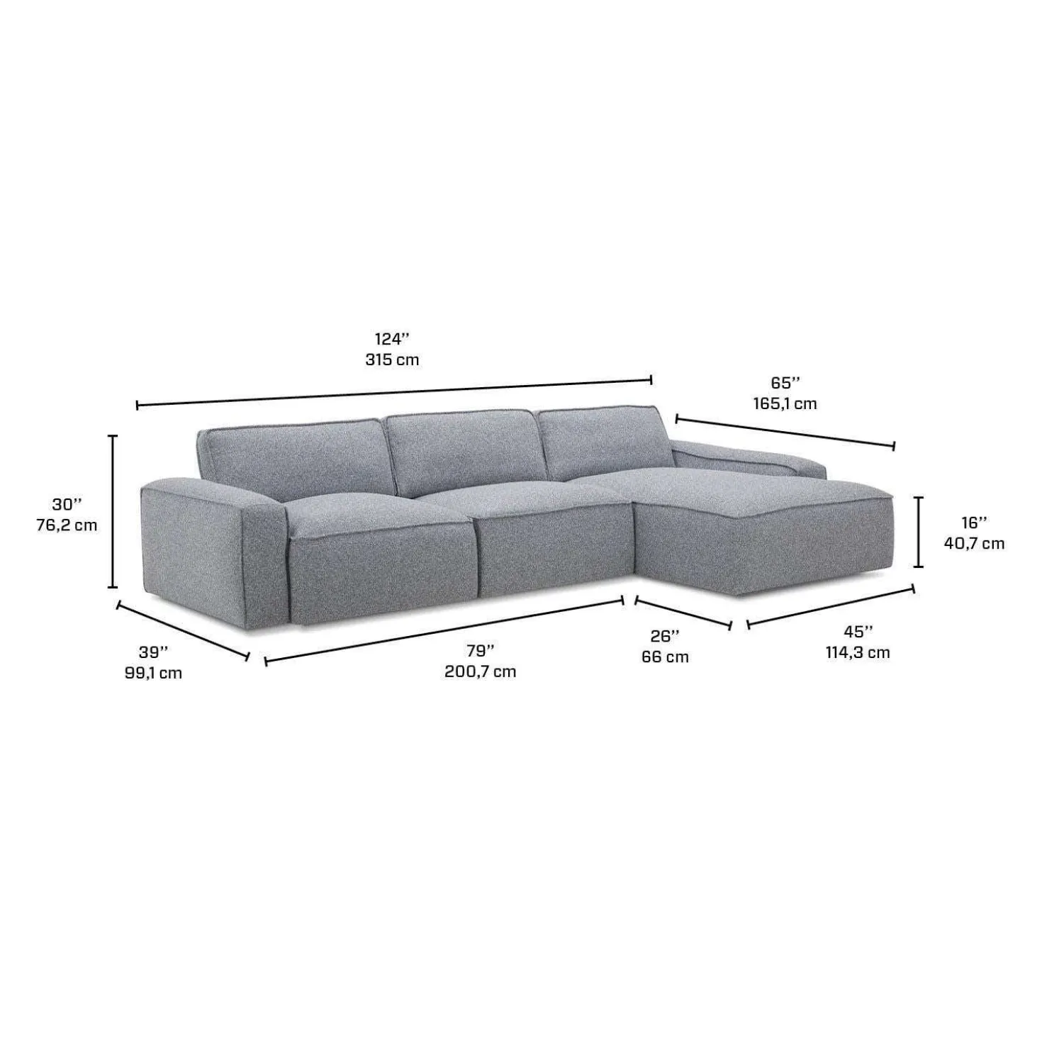 Sectionnel modulaire avec chaise longue à droite - 3 mcx