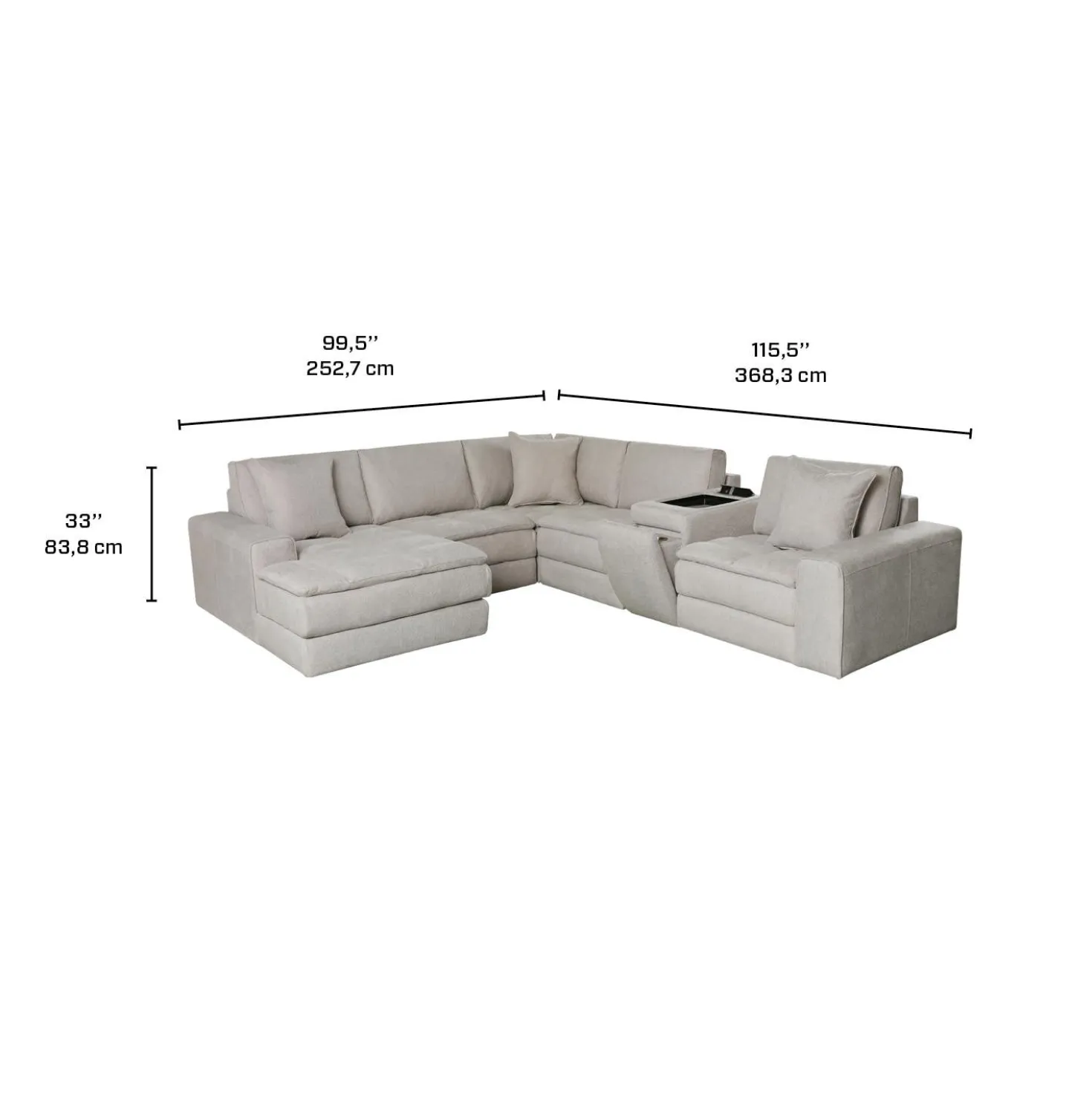 Sectionnel modulaire avec chaise longue à gauche et console - 6 mcx