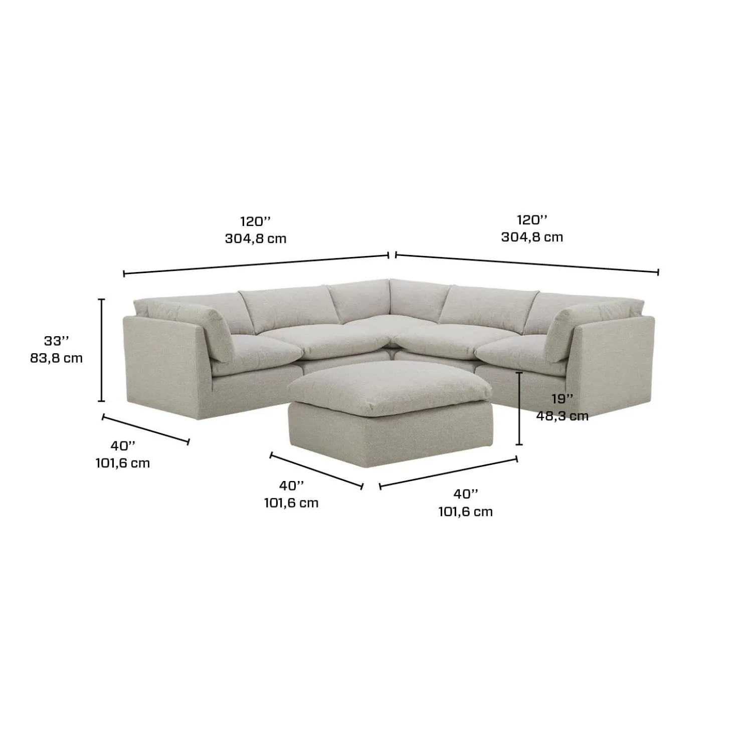 Sectionnel modulaire avec ottoman - 6 mcx
