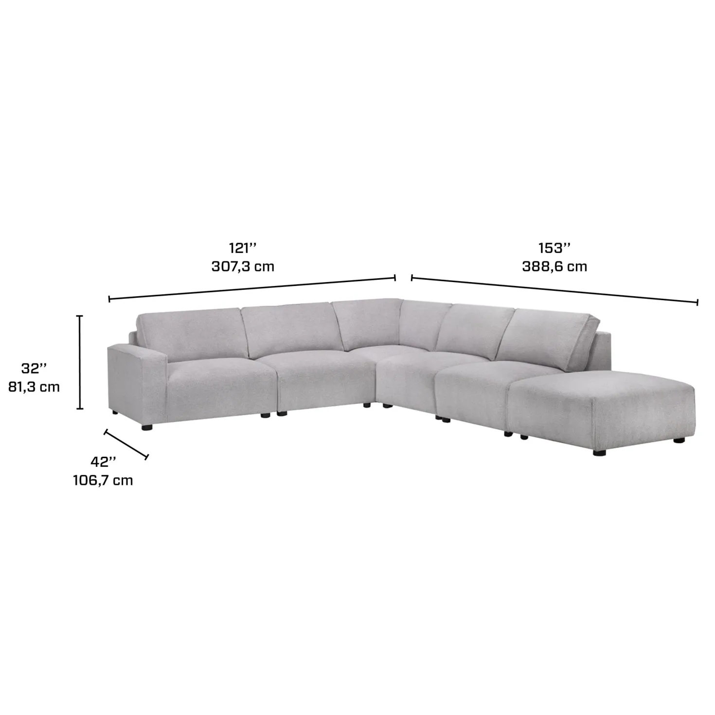 Sectionnel modulaire avec ottoman apposé au siège de droite - 6 mcx