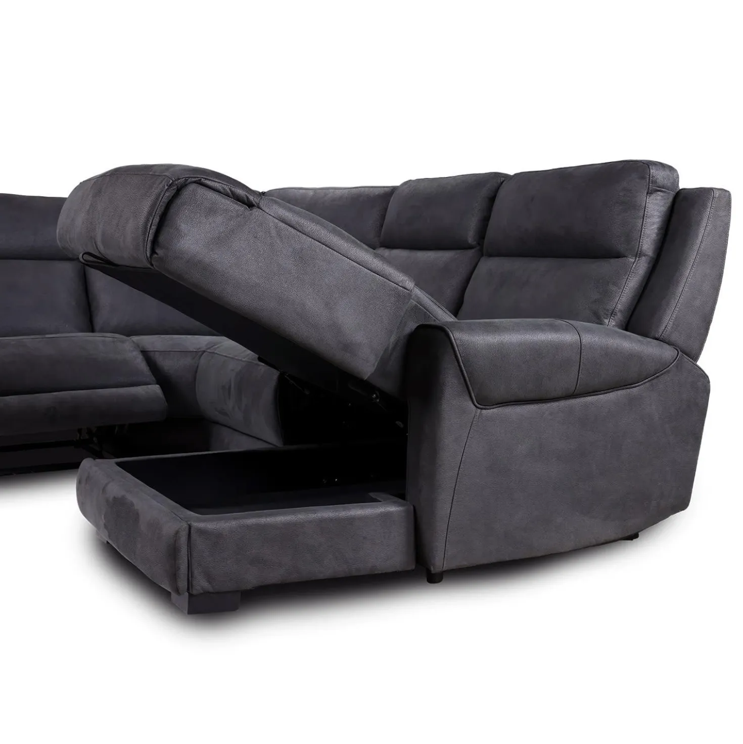 Sectionnel modulaire inclinable avec siège rabattable, chaise longue avec rangement etconsole - 6 mcx