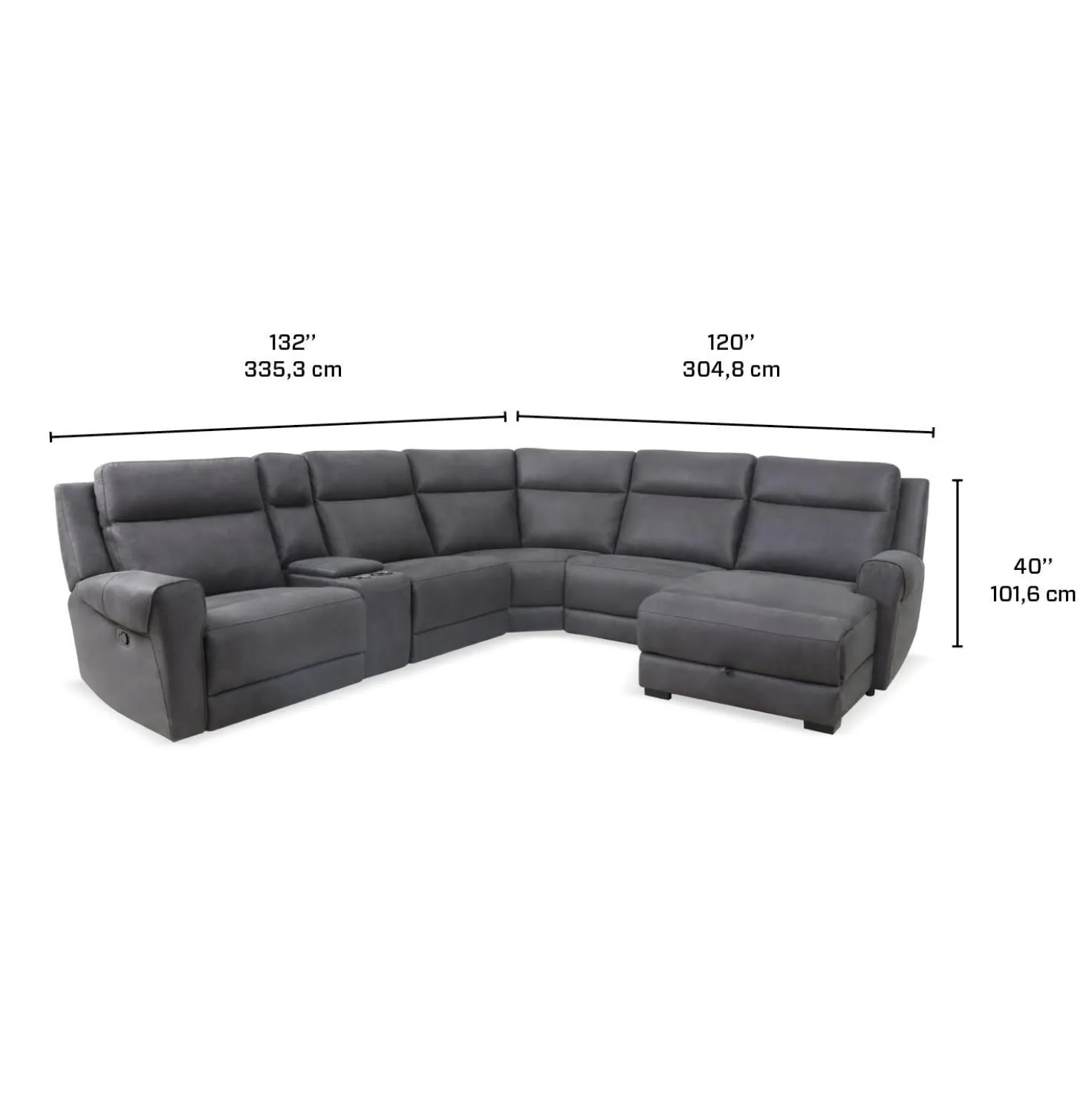 Sectionnel modulaire inclinable avec siège rabattable, chaise longue avec rangement etconsole - 6 mcx