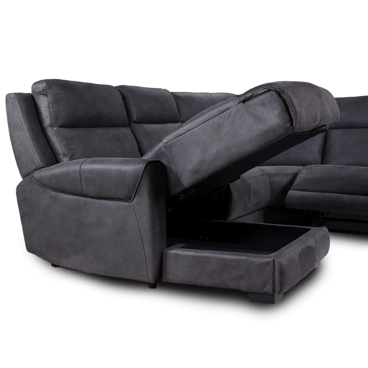 Sectionnel modulaire inclinable avec siège rabattable, chaise longue avec rangement etconsole - 6 mcx