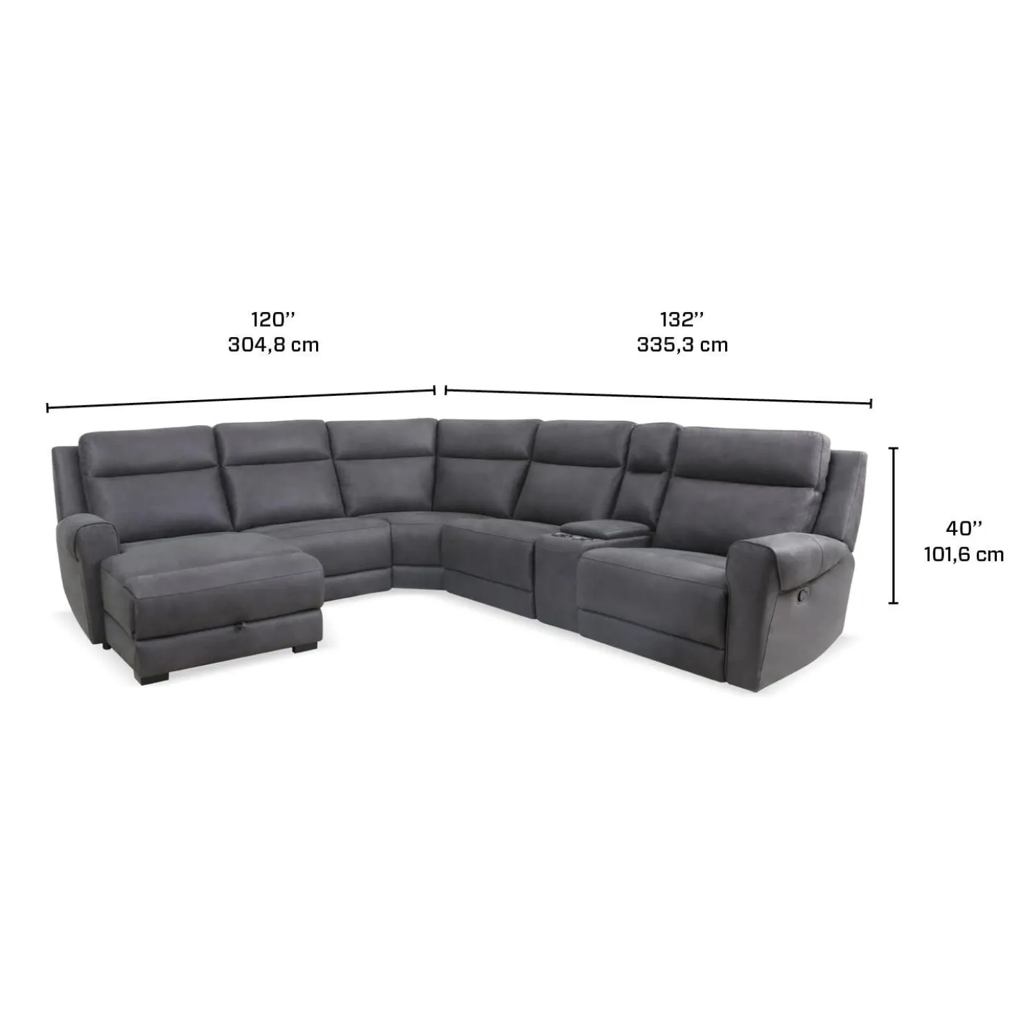 Sectionnel modulaire inclinable avec siège rabattable, chaise longue avec rangement etconsole - 6 mcx