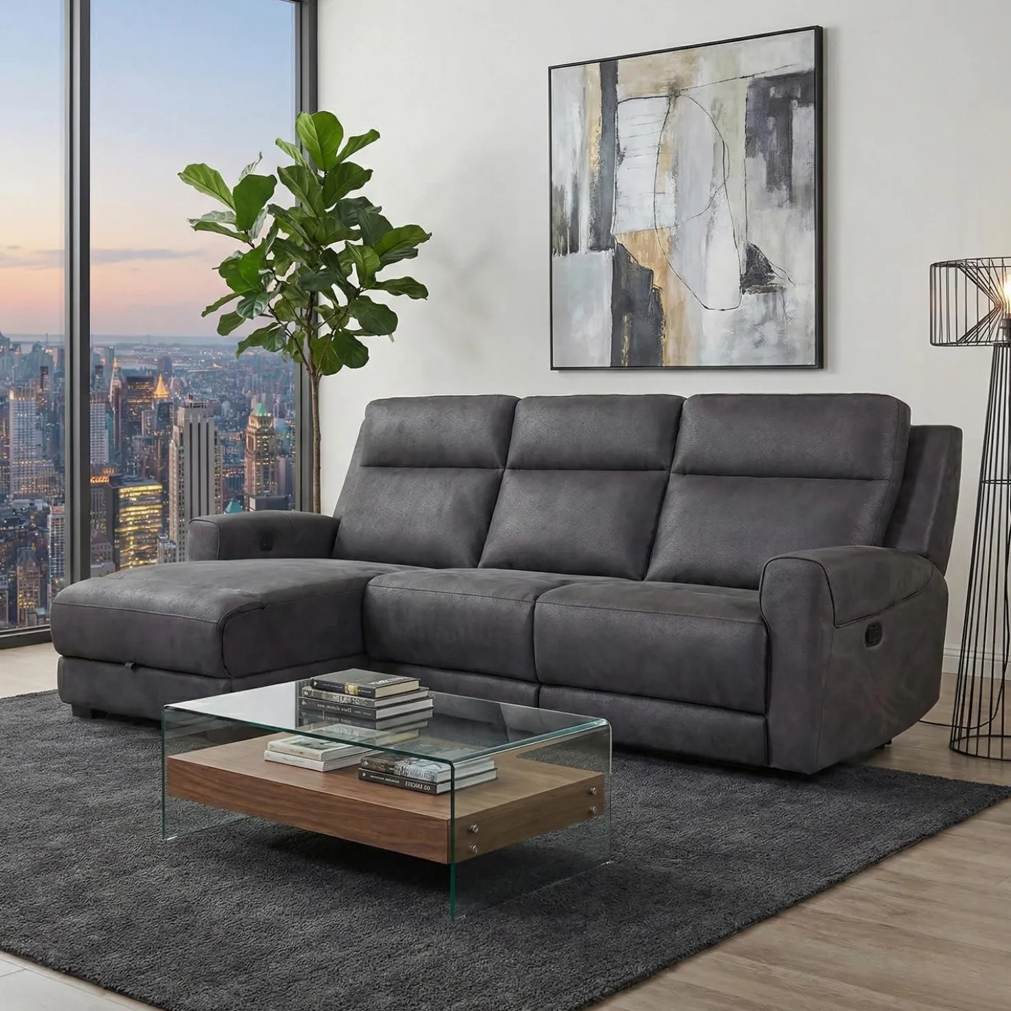 Sectionnel modulaire inclinable et chaise longue avec rangement - 3 mcx