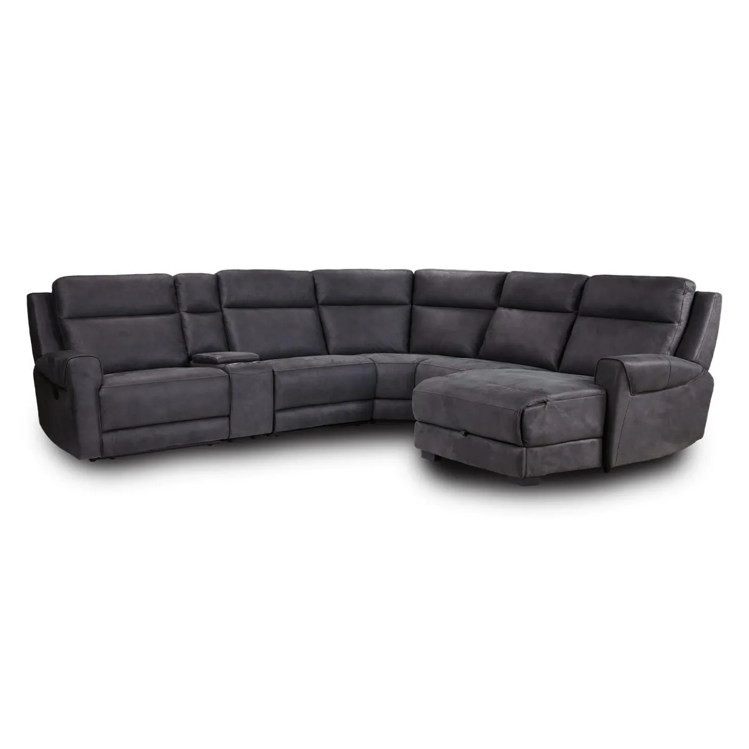 Sectionnel modulaire inclinable, sièges rabattables, chaise longue avec rangement, console avec porte-gobelets et ports USB/USB-C - 6 mcx