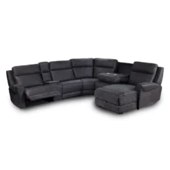 Sectionnel modulaire inclinable, sièges rabattables, chaise longue avec rangement, console avec porte-gobelets et ports USB/USB-C - 6 mcx