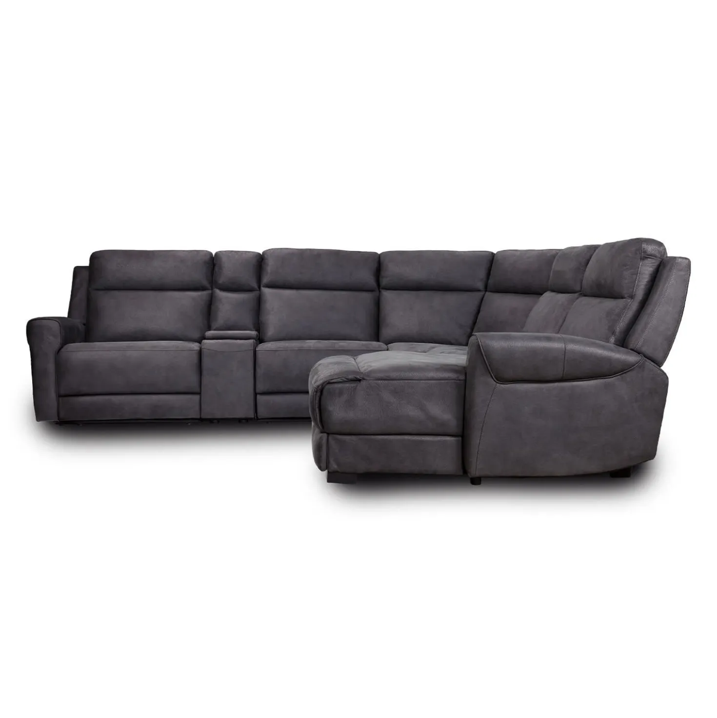 Sectionnel modulaire inclinable, sièges rabattables, chaise longue avec rangement, console avec porte-gobelets et ports USB/USB-C - 6 mcx