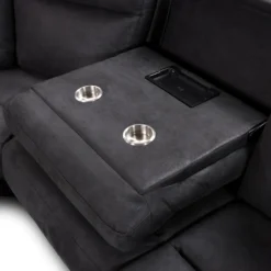 Sectionnel modulaire inclinable, sièges rabattables, chaise longue avec rangement, console avec porte-gobelets et ports USB/USB-C - 6 mcx