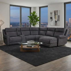 Sectionnel modulaire inclinable, sièges rabattables, chaise longue avec rangement, console avec porte-gobelets et ports USB/USB-C - 6 mcx