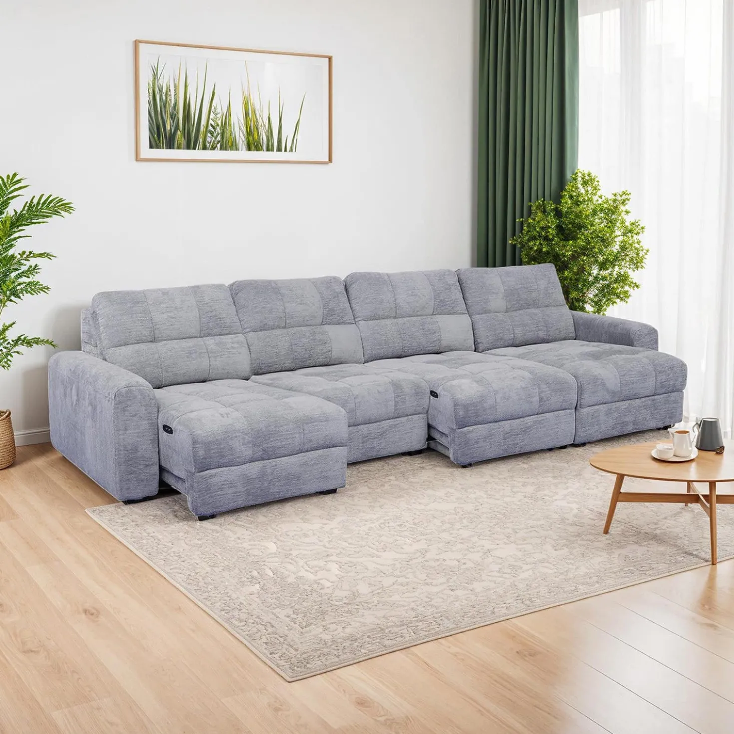 Sectionnel modulaire électrique avec 2 sièges coulissants et chaise longue droite avec rangement - 4 mcx
