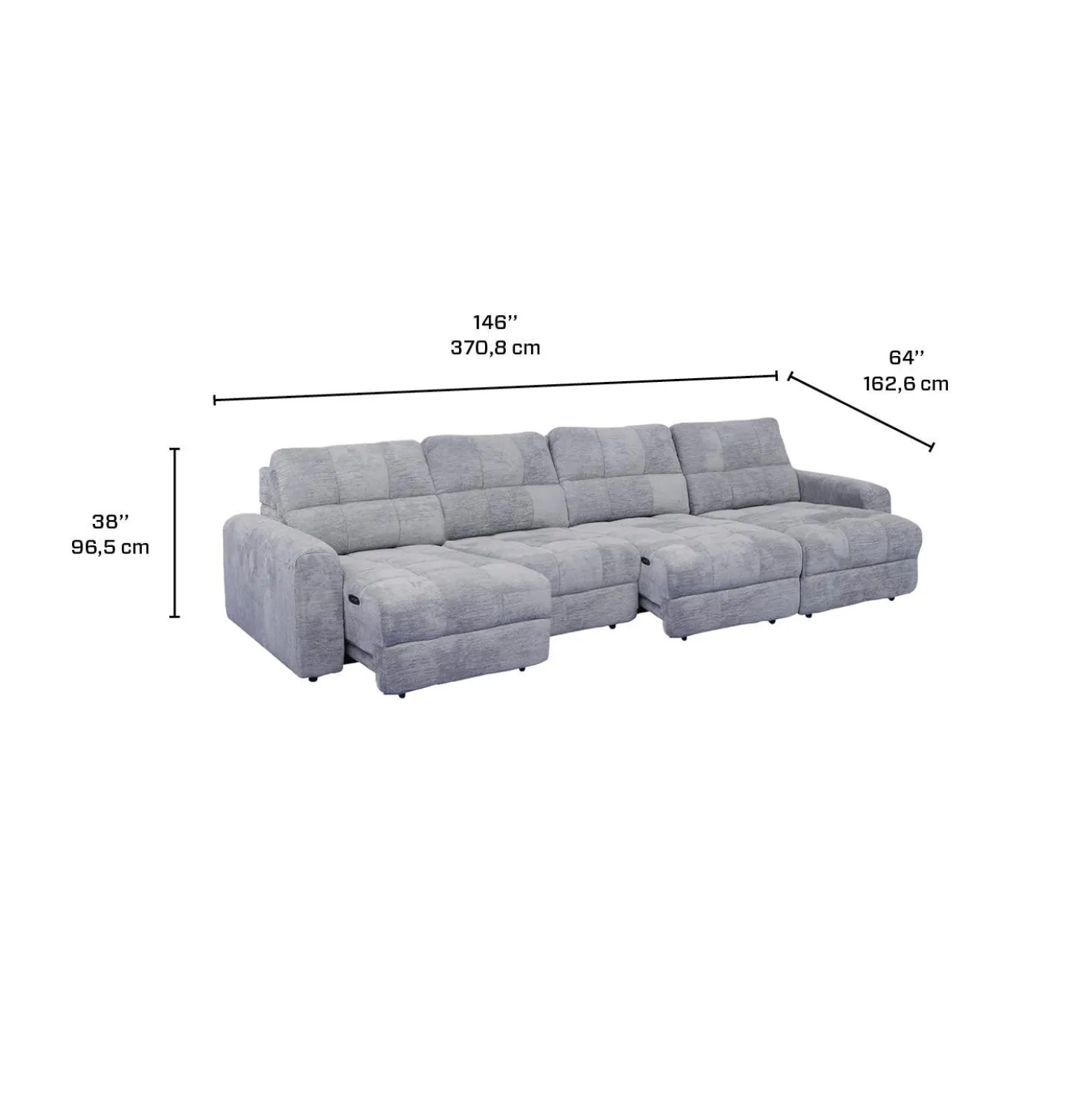 Sectionnel modulaire électrique avec 2 sièges coulissants et chaise longue droite avec rangement - 4 mcx