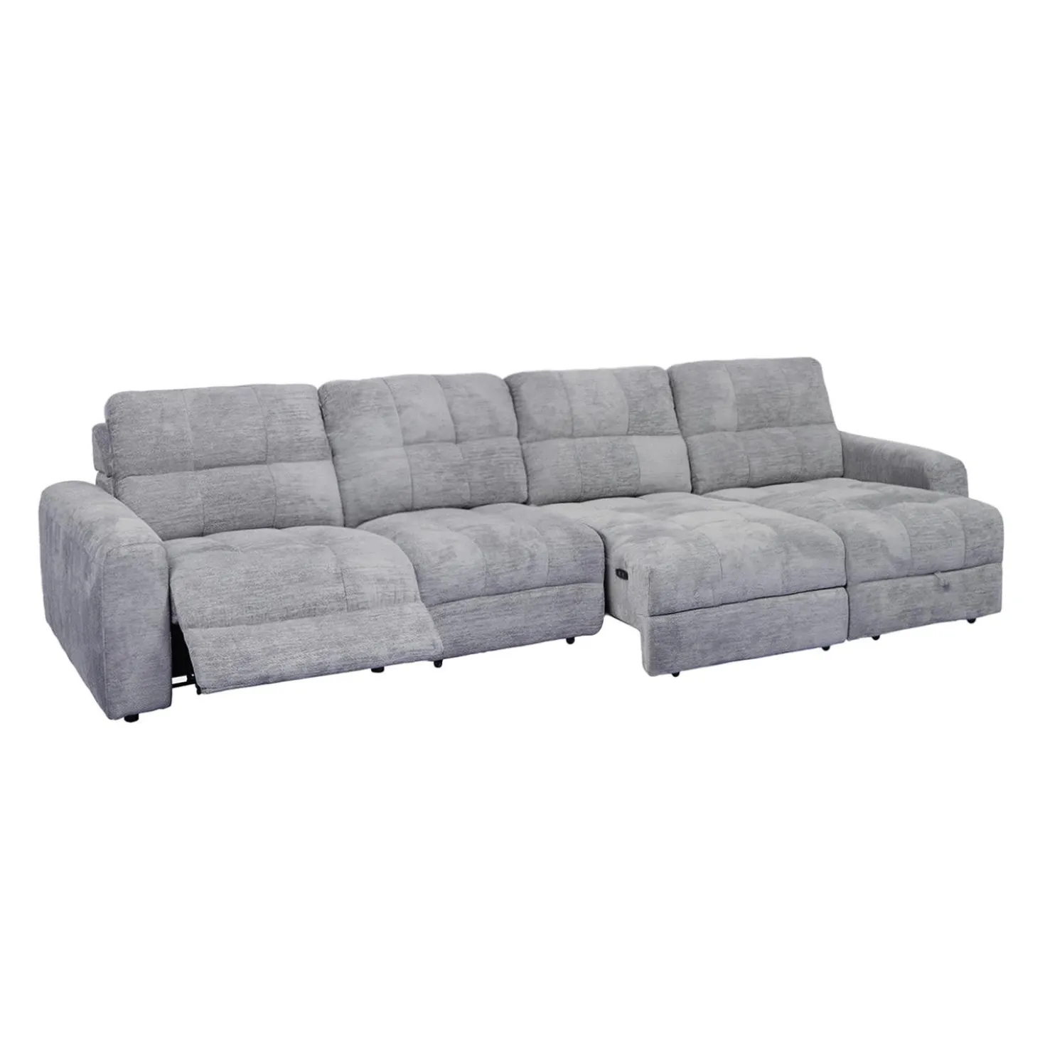 Sectionnel modulaire électrique inclinable avec 1 siège coulissant et chaise longue à droite avec rangement - 4 mcx