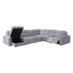 Sectionnel modulaire électrique inclinable avec 2 sièges coulissants, chaise longue à gauche avec rangement et console - 7 mcx
