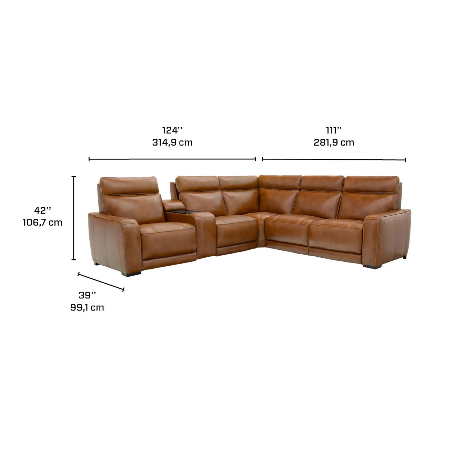Sectionnel modulaire électrique inclinable avec console, haut-parleurs intégrés, massage et chaleur -6 mcx