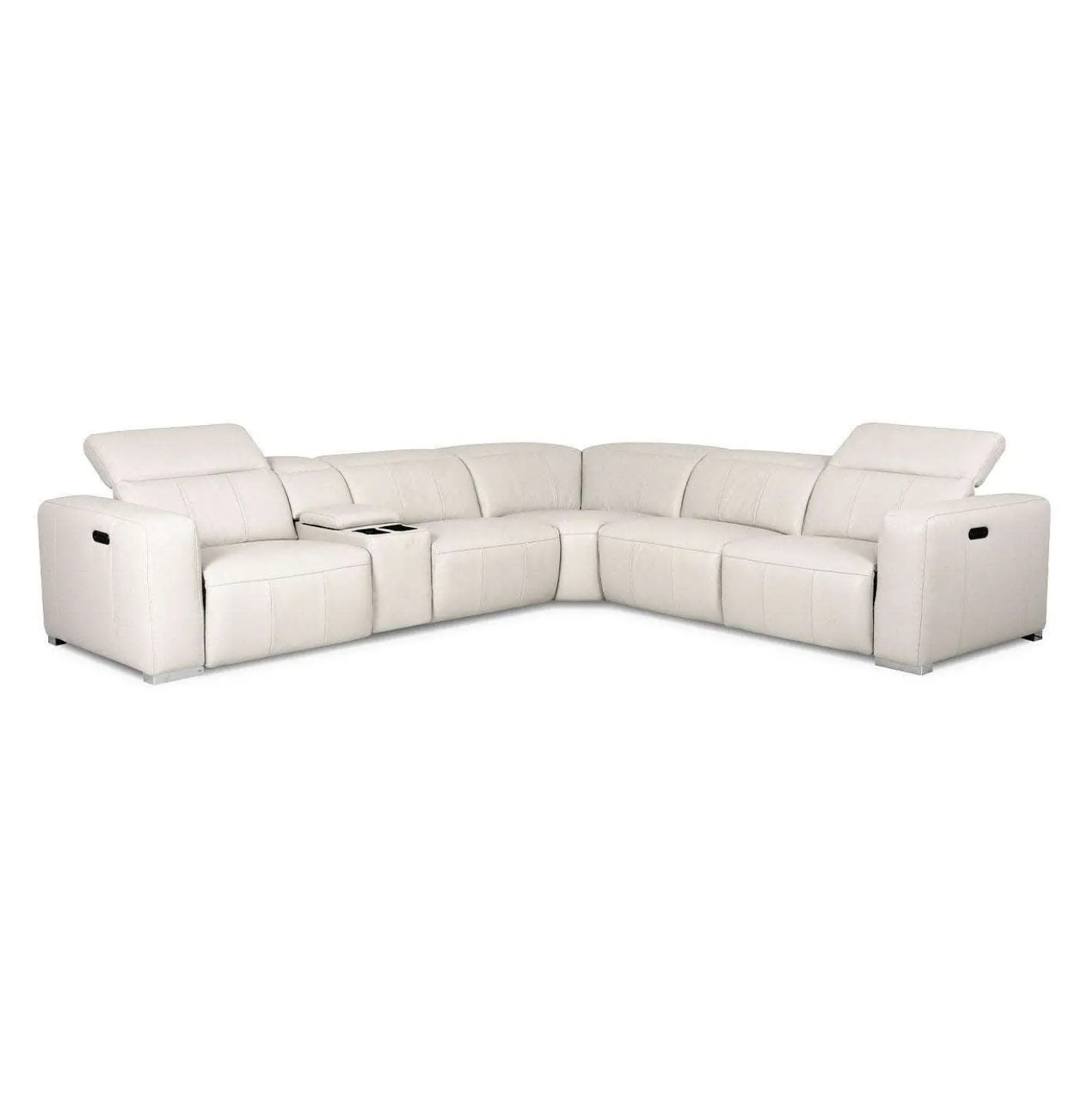 Sectionnel modulaire électrique inclinable en cuir véritable avec appui-têtes ajustables – 6 mcx