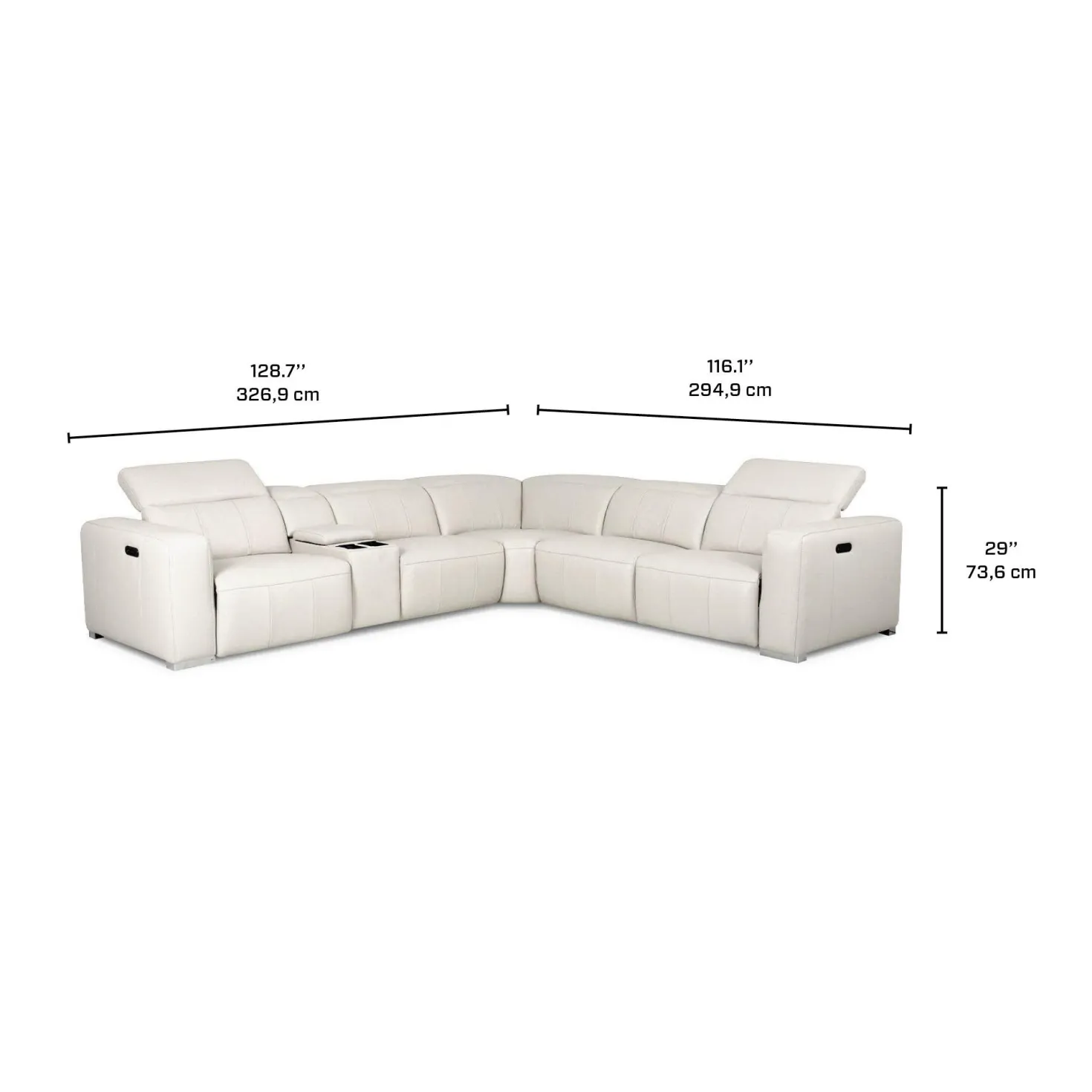 Sectionnel modulaire électrique inclinable en cuir véritable avec appui-têtes ajustables – 6 mcx