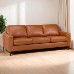Sofa en cuir véritable - cognac