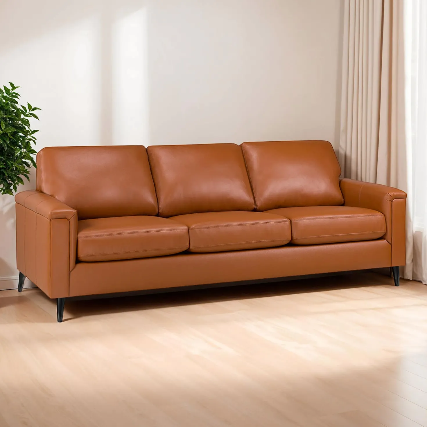 Sofa en cuir véritable - cognac