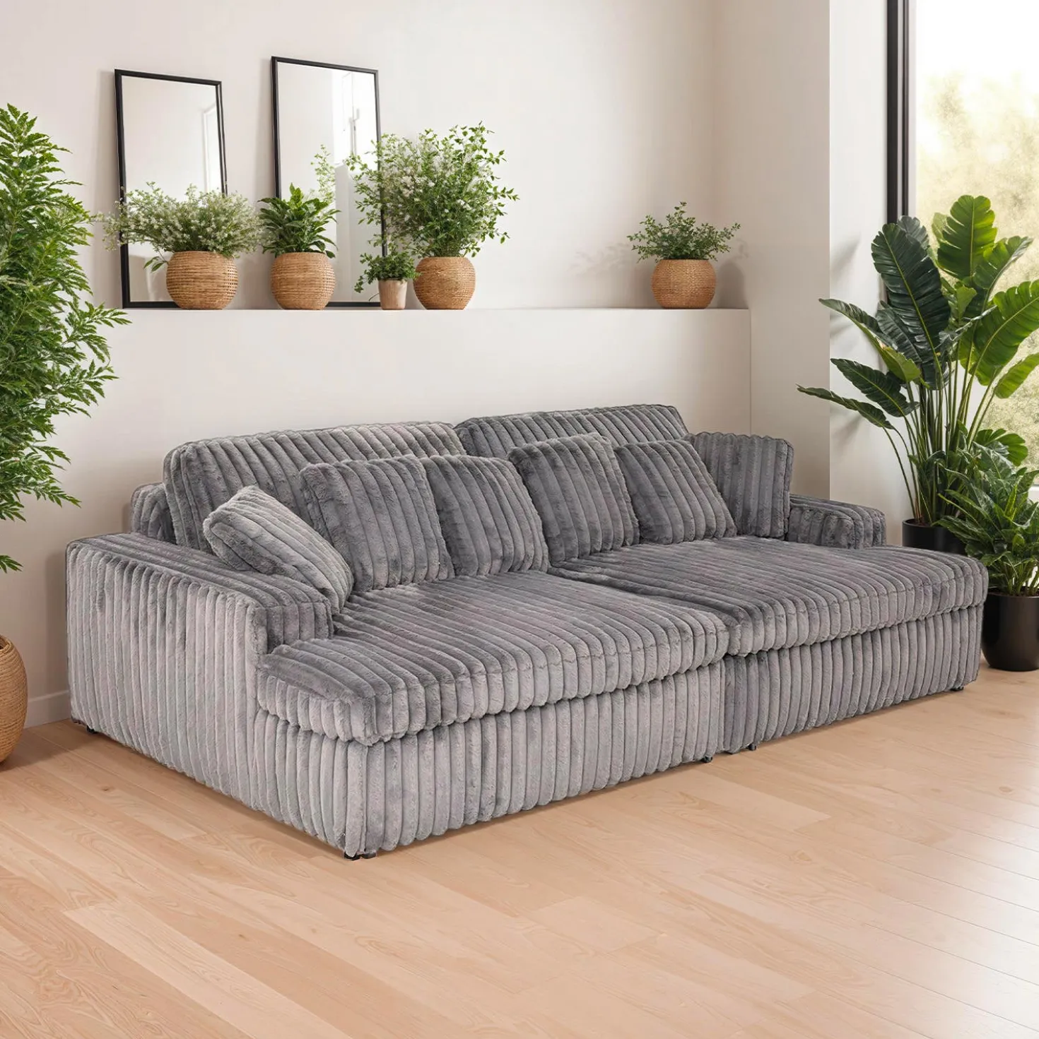 Sofa en velours côtelé avec 2 chaises longues