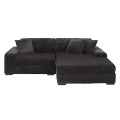 Sofa en velours côtelé avec chaise longue à droite - gris foncé