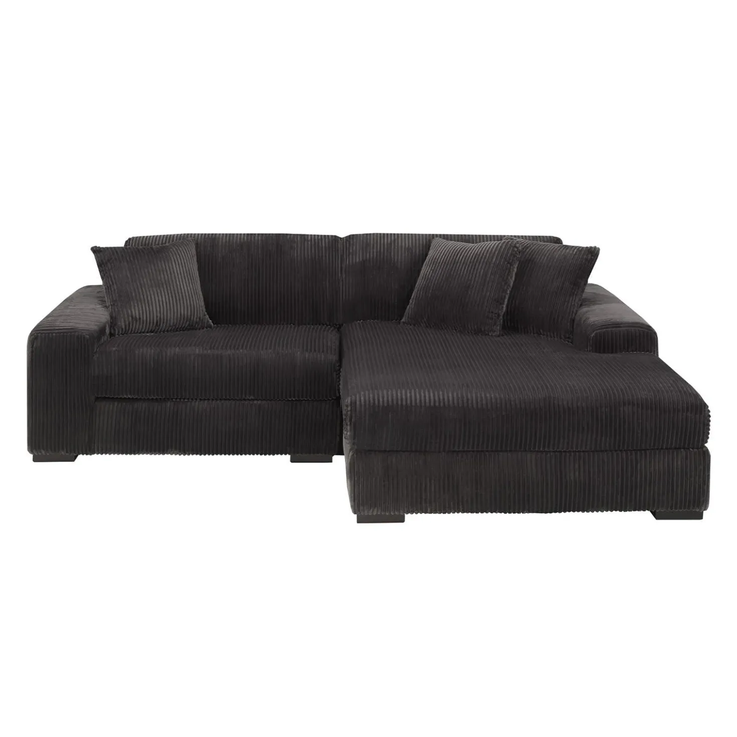 Sofa en velours côtelé avec chaise longue à droite - gris foncé