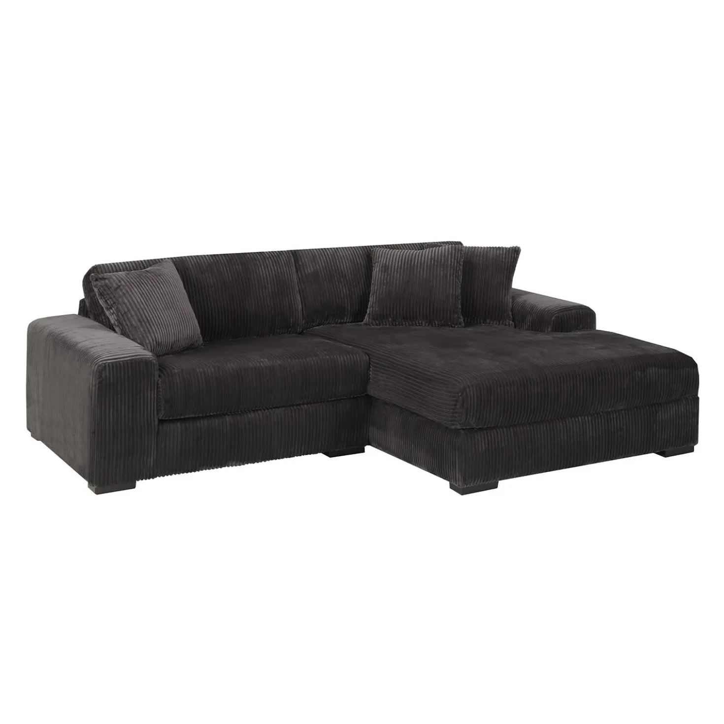 Sofa en velours côtelé avec chaise longue à droite - gris foncé