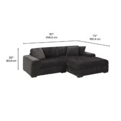 Sofa en velours côtelé avec chaise longue à droite - gris foncé