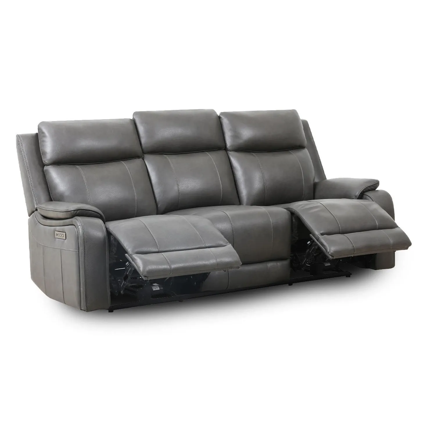 Sofa inclinable électrique en cuir avec appuis-tête ajustables - gris