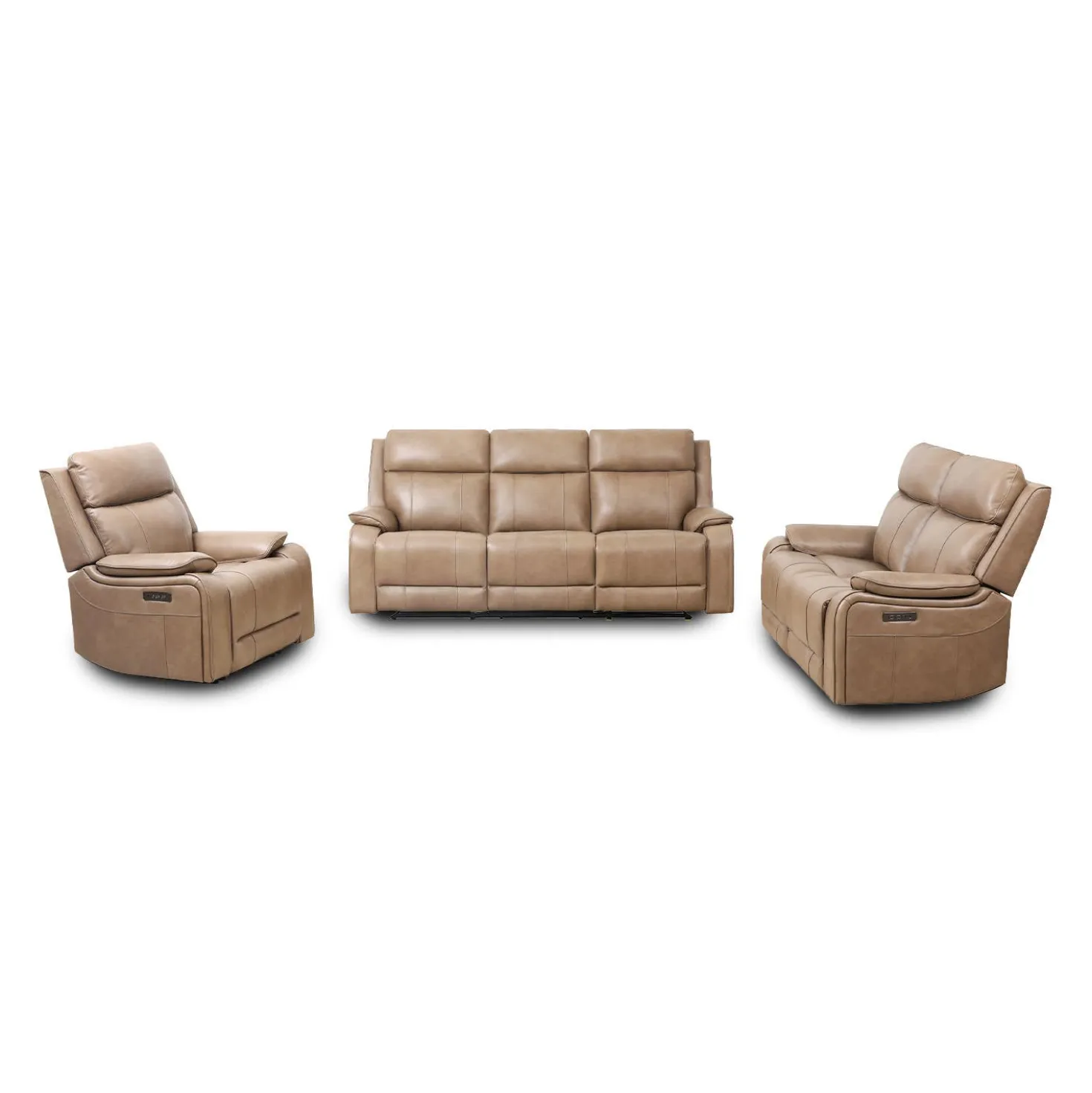 Sofa inclinable électrique en cuir avec appuis-tête ajustables - taupe