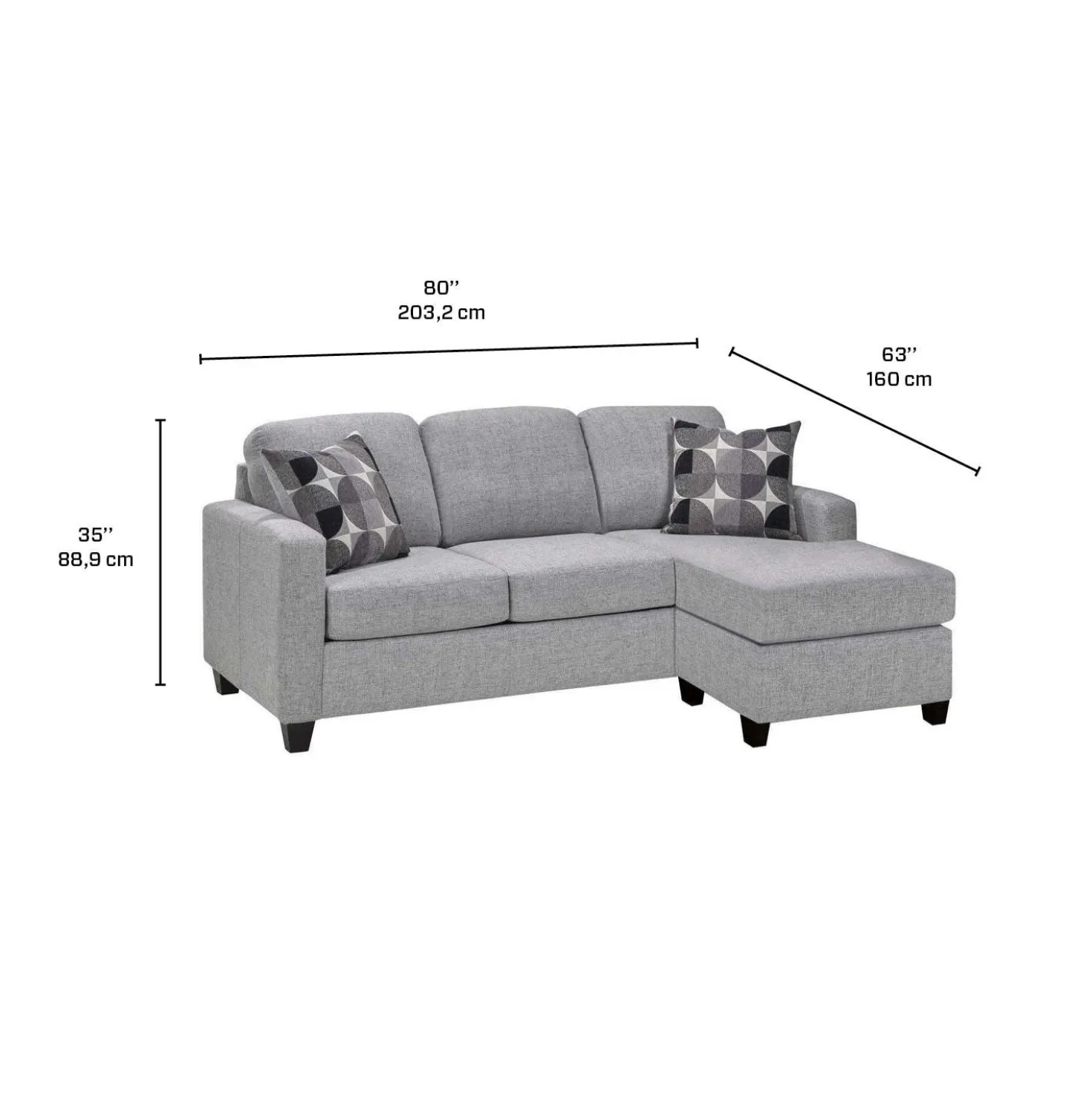 Sofa-lit réversible avec chaise longue - gris