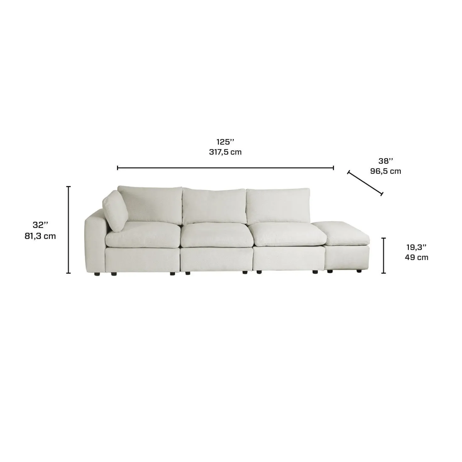 Sofa modulaire avec ottoman beige - 5 mcx