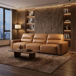 Sofa modulaire avec sièges coulissants électriques en cuir véritable - 3 mcx