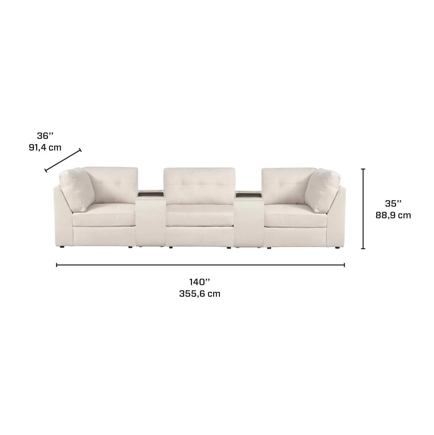 Sofa modulaire beige avec 2 consoles - 5 mcx